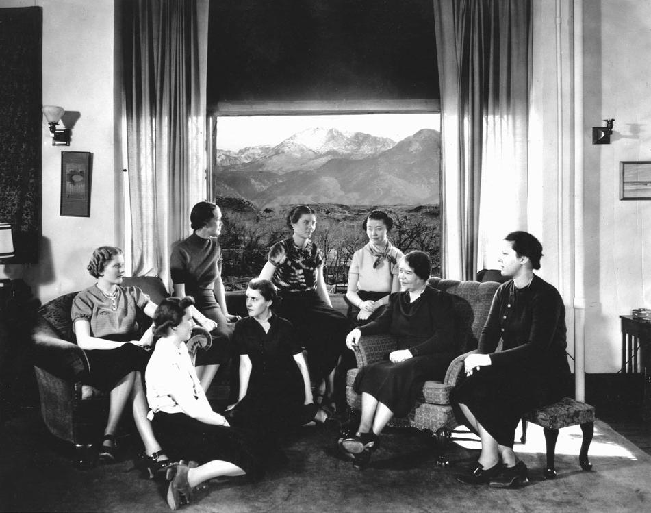 Dean of Women's Apartment, Dean Louise Fauteaux, Seated at left in Arm Chair, Circa 1940 <span class="cc-gallery-credit"></span>
